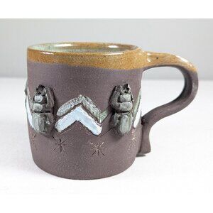 Handmade pottery mug 8.5oz, brown clay bug mug, wheel thrown insect coffee cup,
